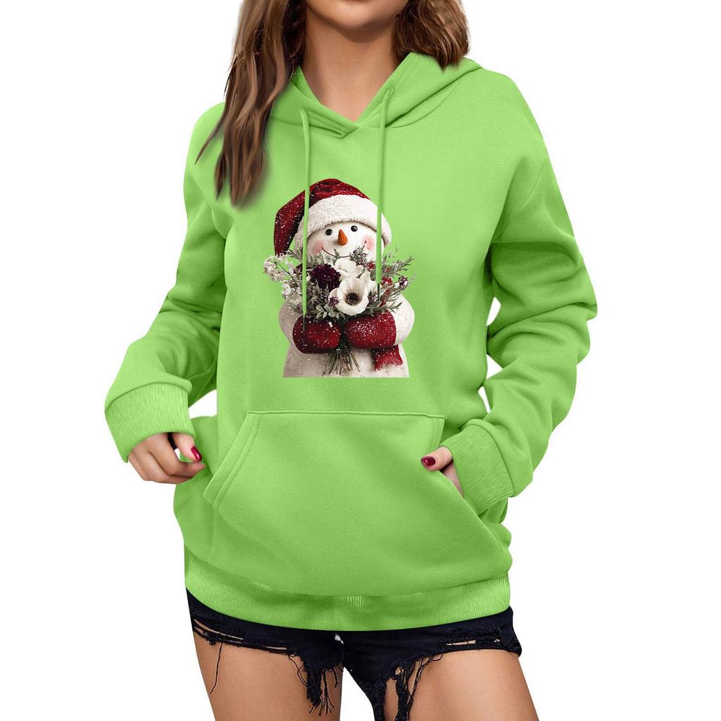 Women's Winter Christmas Printed Pullover Hooded Sweatshirt Fleece Long Sleeve Sweatshirt