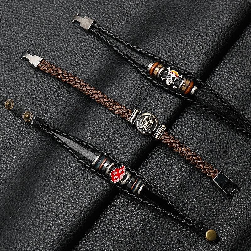 Anime Accessories One Piece Naruto Attack the Giant Woven Cowhide Bracelet Multilayer Buckle Ring Birthday Gift.