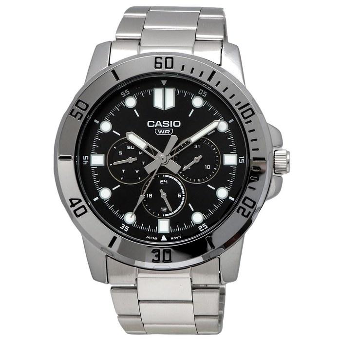 Casio Standardowy Kwarcowy Zegarek Męski MTP-VD300D-1E Srebrno-Czarny Metalowy Pasek