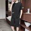 Ice Silk Men's Summer Sports Suit: Trendy Short Sleeve T-shirt & Shorts Set