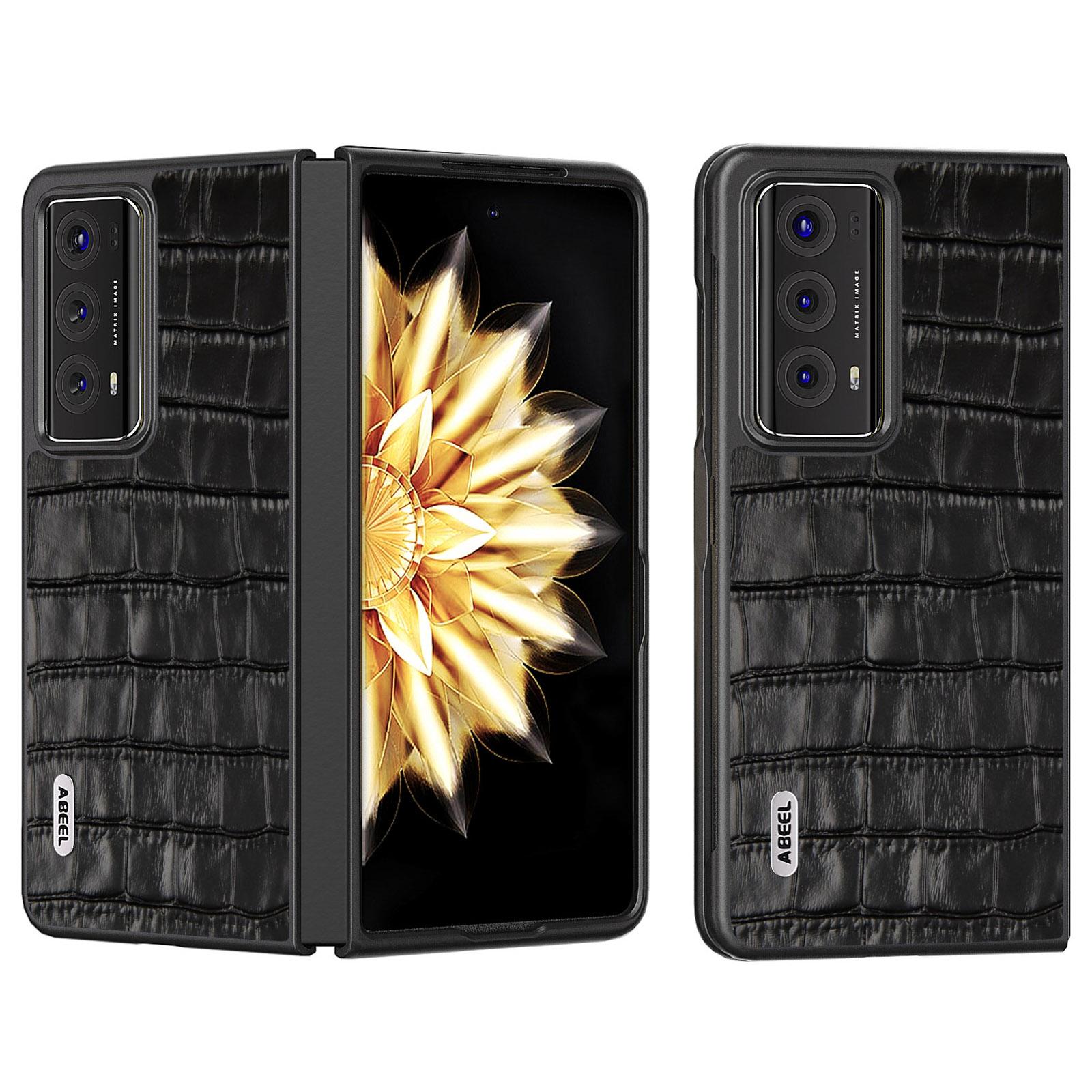 

ABEEL For Honor Magic V2 5G Genuine Cow Leather+PC Cover Crocodile Texture Shockproof Phone Case Black
