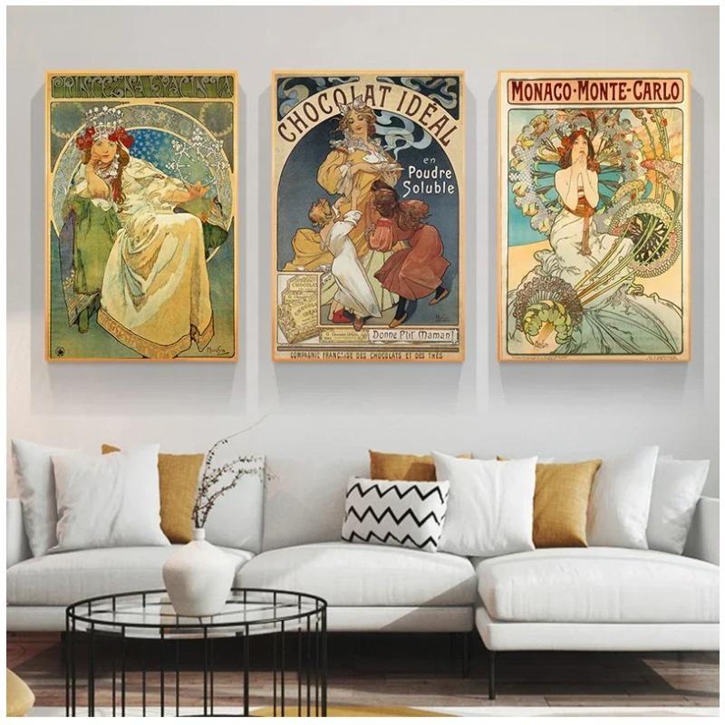 Vintage Alphonse Mucha Classic Artwork Nouveau Art Poster and Prints Canvas Painting Wall Art Pictures for Home Room Decor