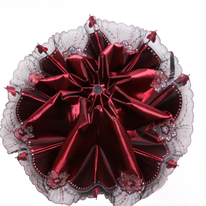 Paradise Umbrella Sunscreen Uv Protection Women'S  Umbrella Dual-Purpose Folding Parasol Lace Embroidered