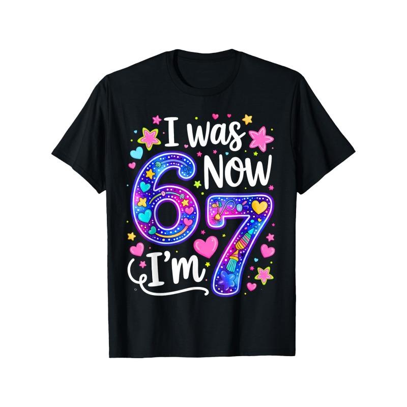 

European sizes I m 7 Funny 7th Birthday Girls and Boys T-Shirt Crew Neck Short Sleeve Tee, Casual Summer Back to School Shirt, 164cm чорний