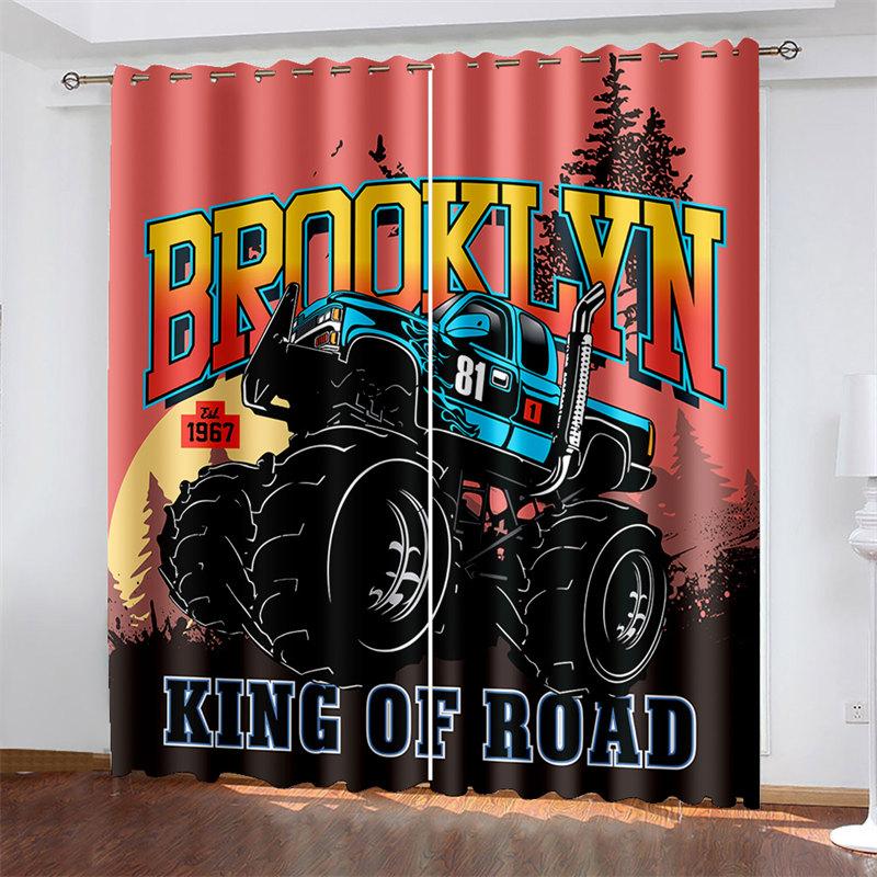 

3D Cool Car Sunshade Curtains 2PCS for Living Room Bedroom Home Decoration Blackout Window Drapes 100W130H(CM)40x51in&Hook