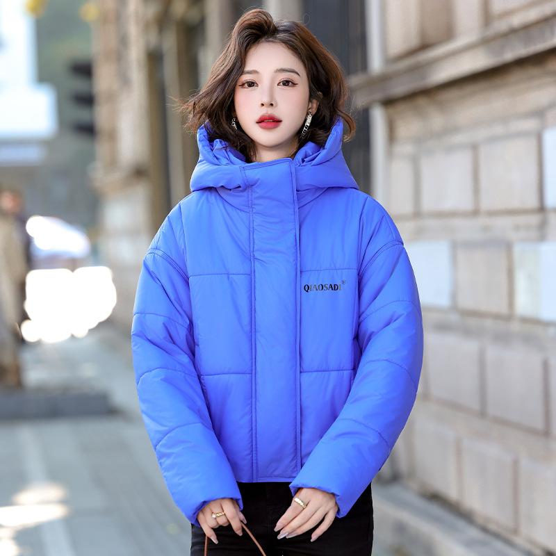 Women's new hooded short cold lightweight thickened padded fluffy warm loose high-quality fabric casual sports cotton clothing