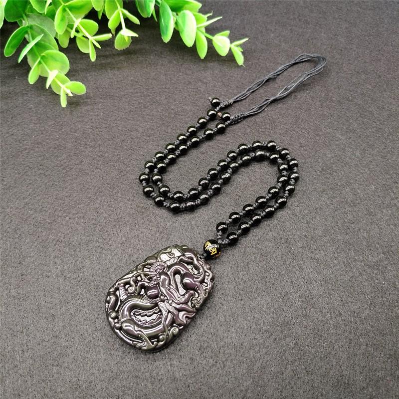 Genuine Obsidian Rainbow Eye Dragon Pendant Necklace for Men and Women - Zodiac Charm & Jade Birthday Gift