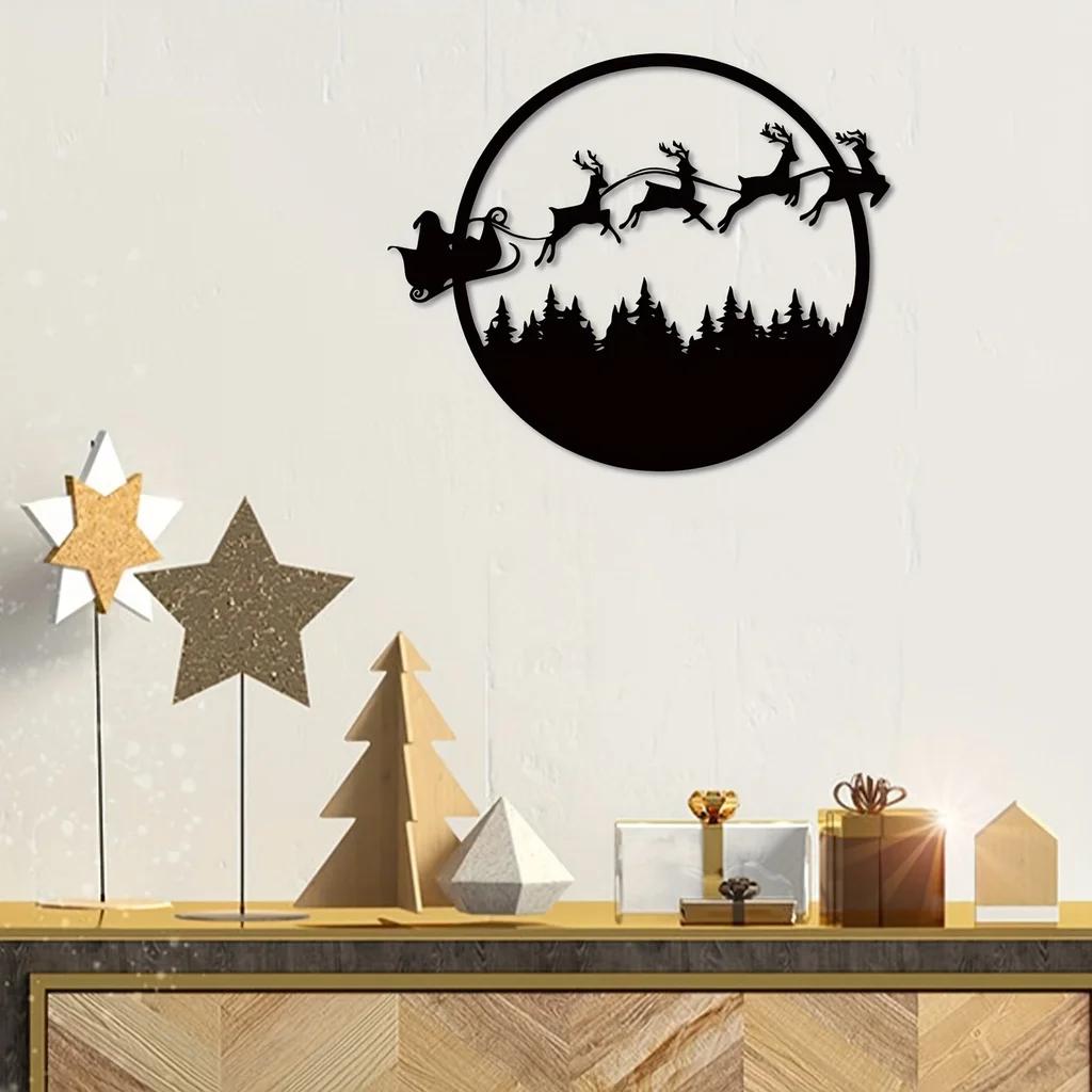 

1 шт. Металлическая табличка «Счастливого Рождества» — круглая и большая для праздничного декора стены светло-серый