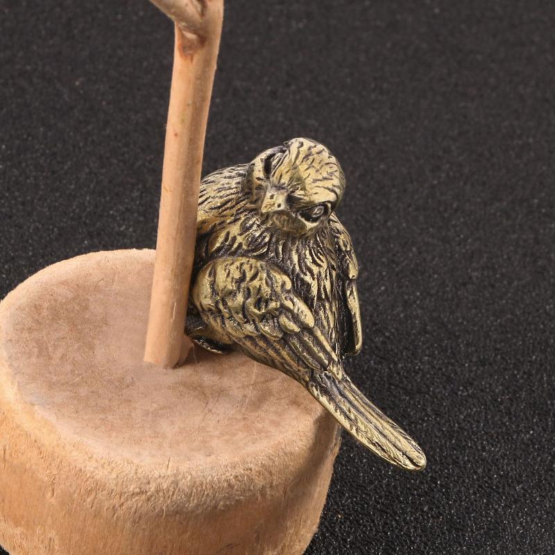 Small Sparrow Statue Metal Brass Tea Pet Table Ornament Home Decoration Accessories Retro Bird Animal Figurines Miniatures Craft