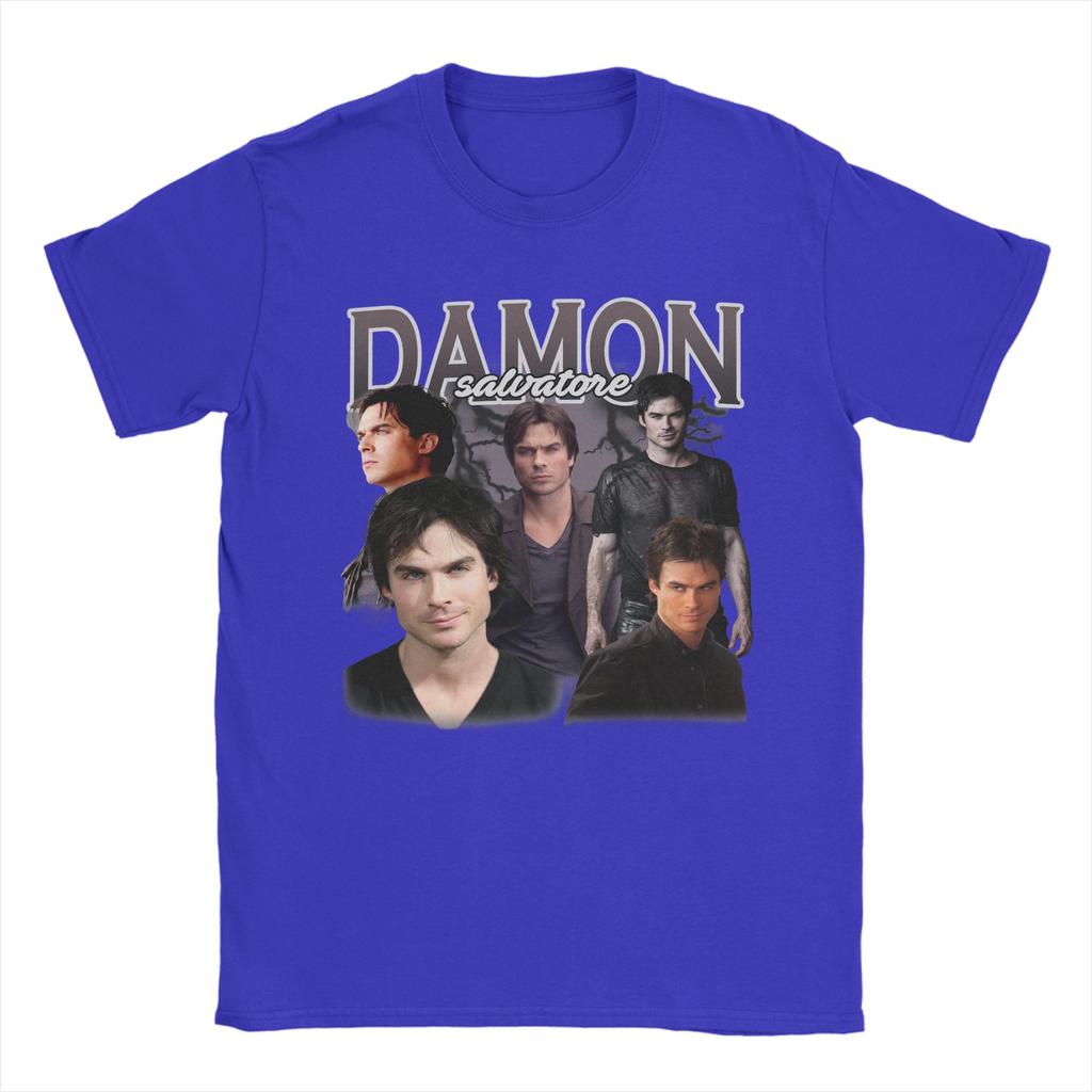 Damon Salvatore TShirts for Unisex Crewneck Pure Cotton T Shirts The Vampire Diaries Ian Somerhalder Short Sleeve Tees Clothing