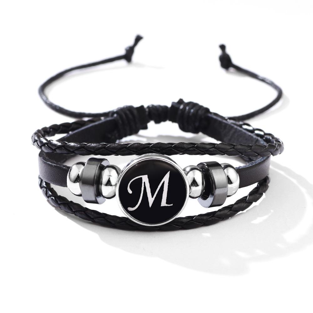 Fashion 26 Letters PU Leather Bracelets Multilayer A-Z Name Initials Bracelet For Men Wrist Accessories Jewelry Birthday Gifts