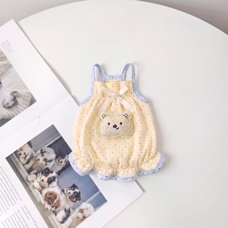 Pet tank top, polka dot bow suspender dress, spring and autumn teddy buffy, cat small dog, dog clothes