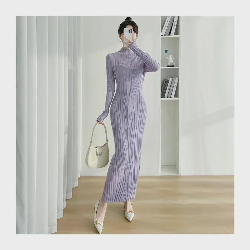 Simple Slim Fit Half Turtleneck Sweater Dress - Knitted Ankle Length for Women, Perfect for Autumn