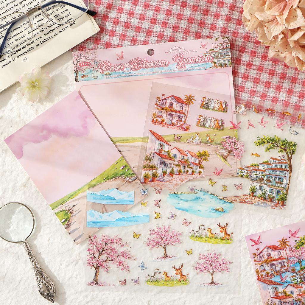 3 Pcs Four Seasons Scenery PET Die Cut Sticker Pack Handmade Scrapbook Diary Stickers Decorative Aesthetic Stationery Supplies