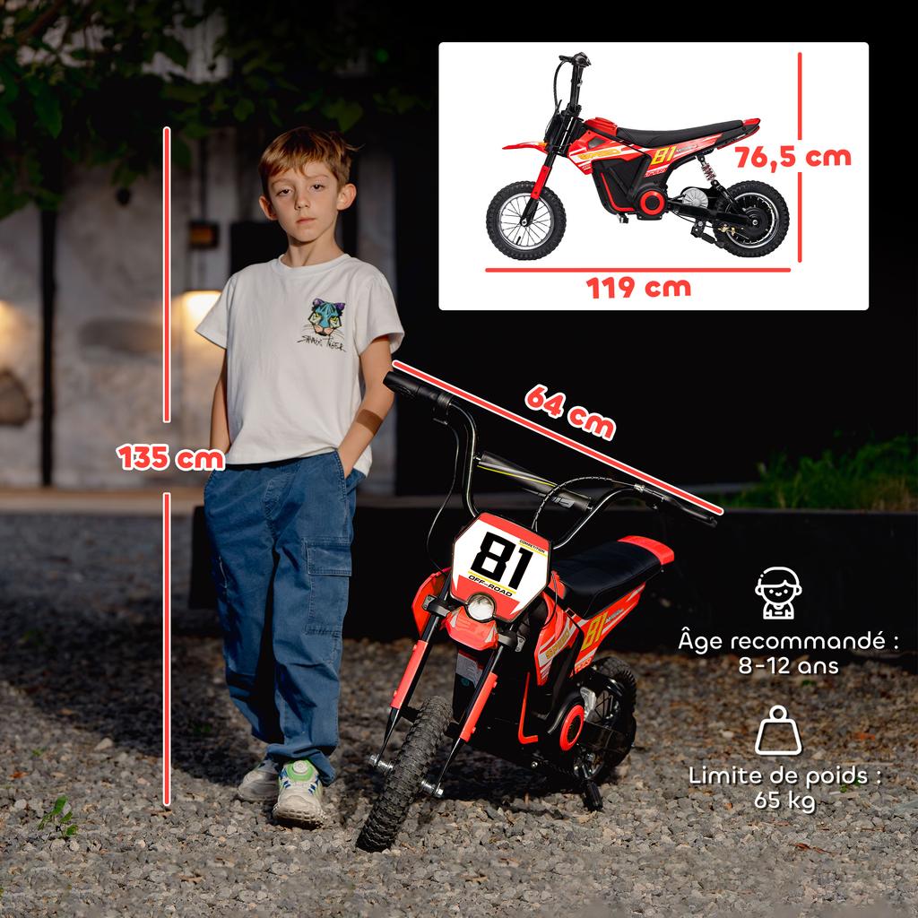 Electric Motorcycle for Children, 24 V, 250 W, Speed 6.4-16 km/h, Ages 8-12, Red