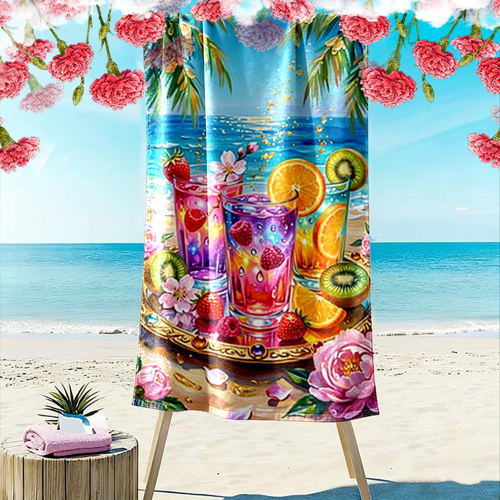 Tropical Drinks and Fruits Beach Scene Beach towel quick-drying for travel outdoor sports jogging beach and swimming