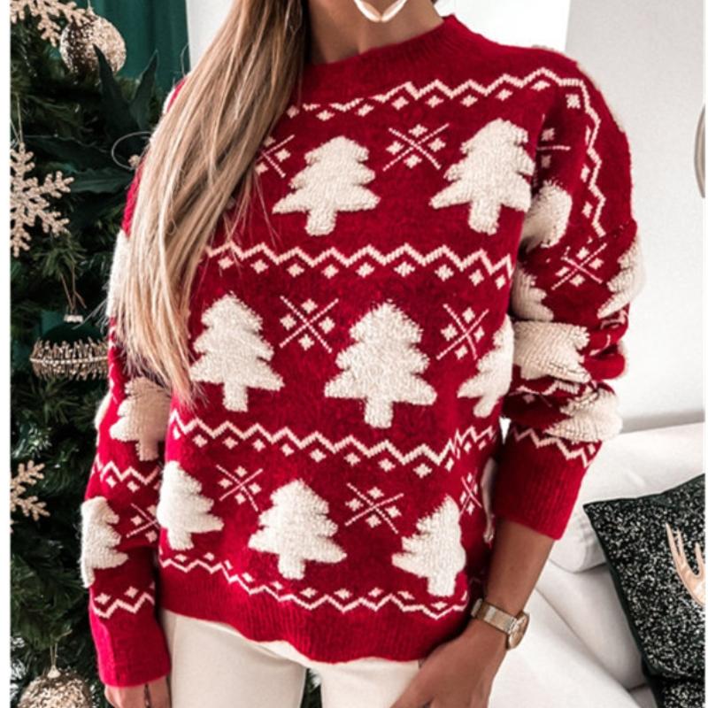 GMXIA Zimní svetr Vánoční svetr pro ženy Poloviční rolák Vánoční ručník Vyšívaný svetr s dlouhým rukávem pro ženy