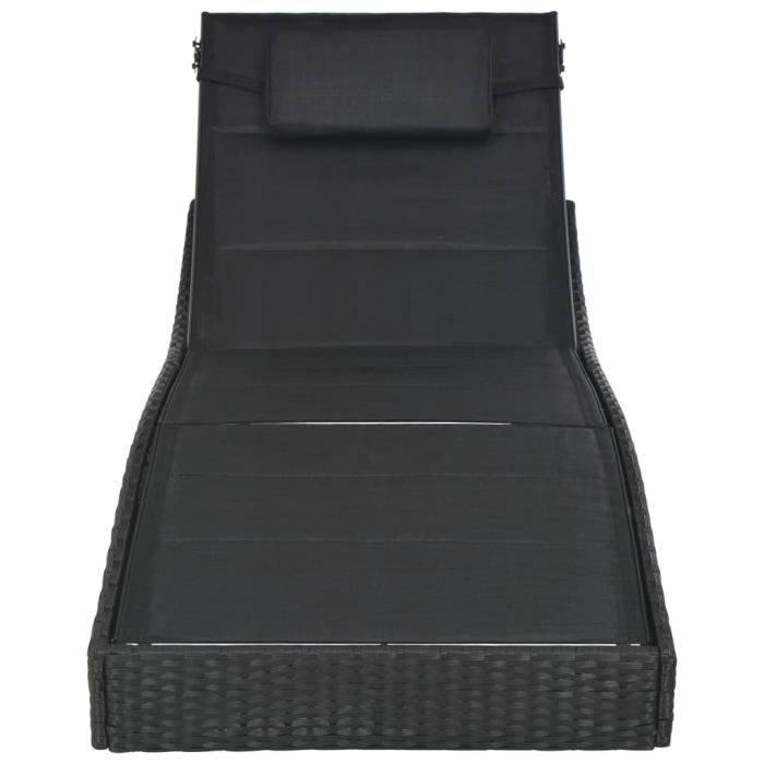 VidaXL Chaise longue Résine tressée et textilène Noir