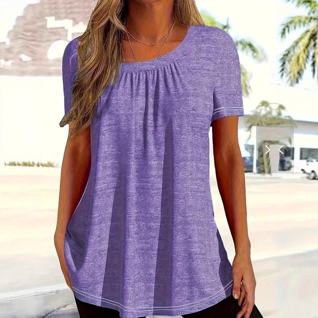 Women's Casual Summer Round-neck Loose Solid Color Top