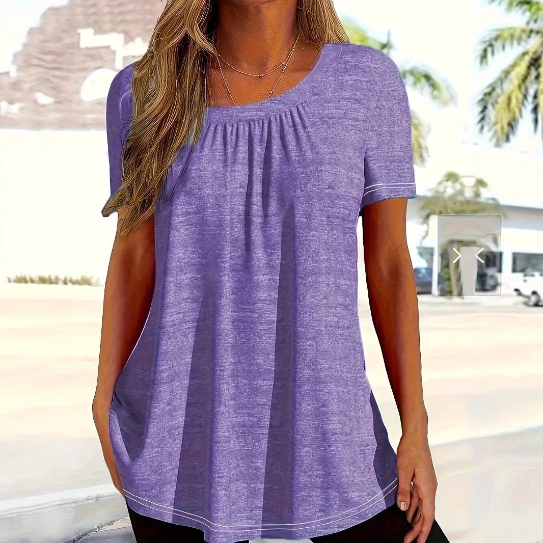 

Женский повседневный летний топ с круглым вырезом, свободного кроя, однотонный XXL фиолетовый