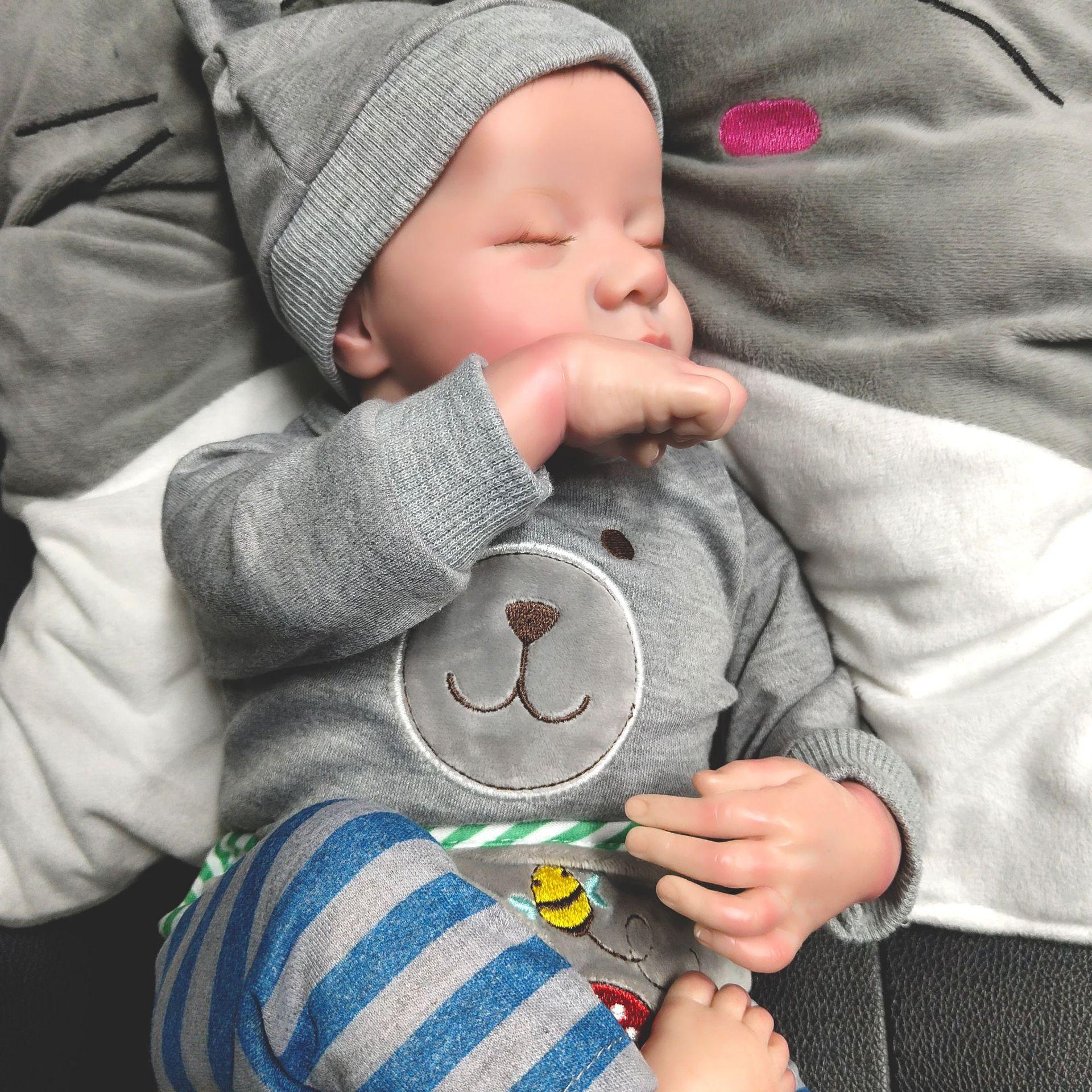 

43 см Levi новорожденная кукла Reborn спящая мягкая силиконовая гибкая 3D тон кожи с видимыми венами ручная роспись волос кукла Full Silicone Boy