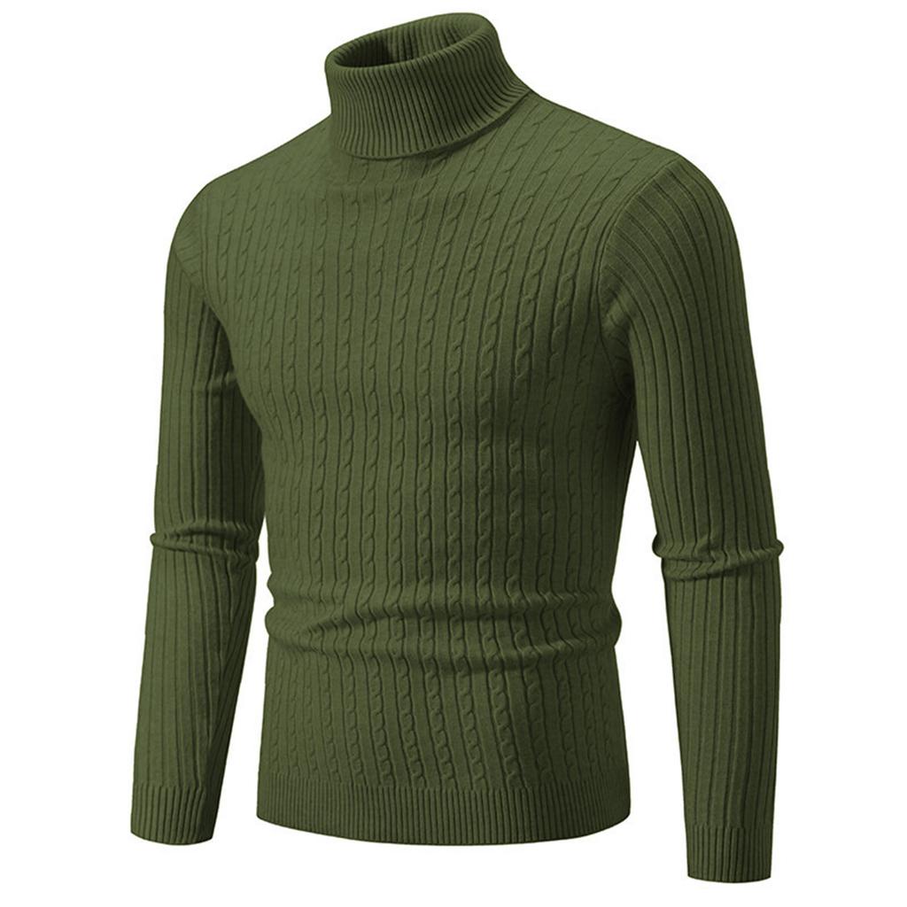 Men's Solid Color Turtleneck Sweater Men's Casual Fashion Textured Pullover Bottoming Sweater