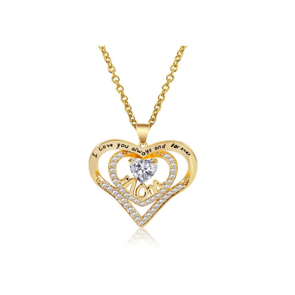 Heart-shaped Zircon MOM Necklace Women's Versatile Pendant Collarbone Chain Mother's Day Gift