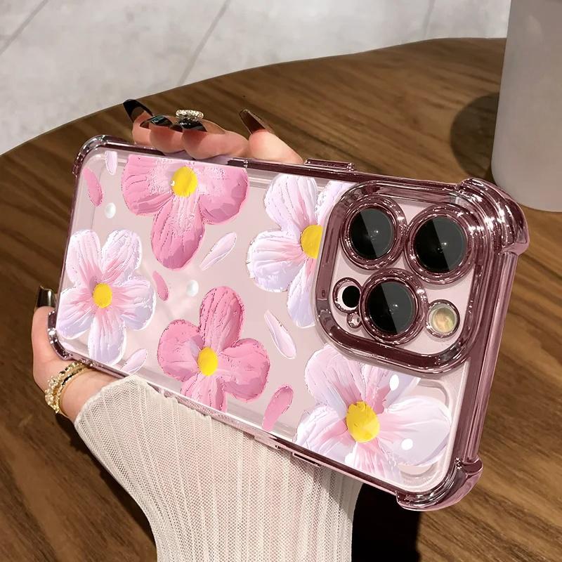 Case For iPhone 14 13 Pro Max 6 7 8 Plus 17 Air X XR XS Max Plating Violet Flowers Shockproof Transparent Soft Cover