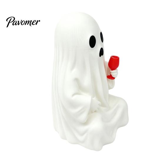 Personalized Holiday Ornaments 3D Printed Ghost Figurine with Wine Glass, Funny Halloween Desktop Dark Style Decorations Decor Statue, Novelty