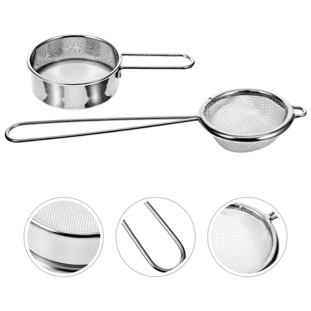 2 szt. Ręczne Sito do Mąki Filtr Siatkowy Stal Nierdzewna Ekran Durszlak Kuchenny Drobny do Pieczenia Przesiewacz Kakao