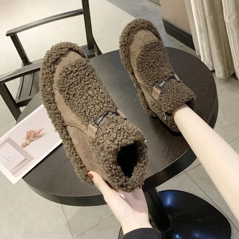 Korean version of snow boots women's 2025 new autumn and winter lamb wool short boots women's zipper thick-soled warm thickened cotton shoes cotton b
