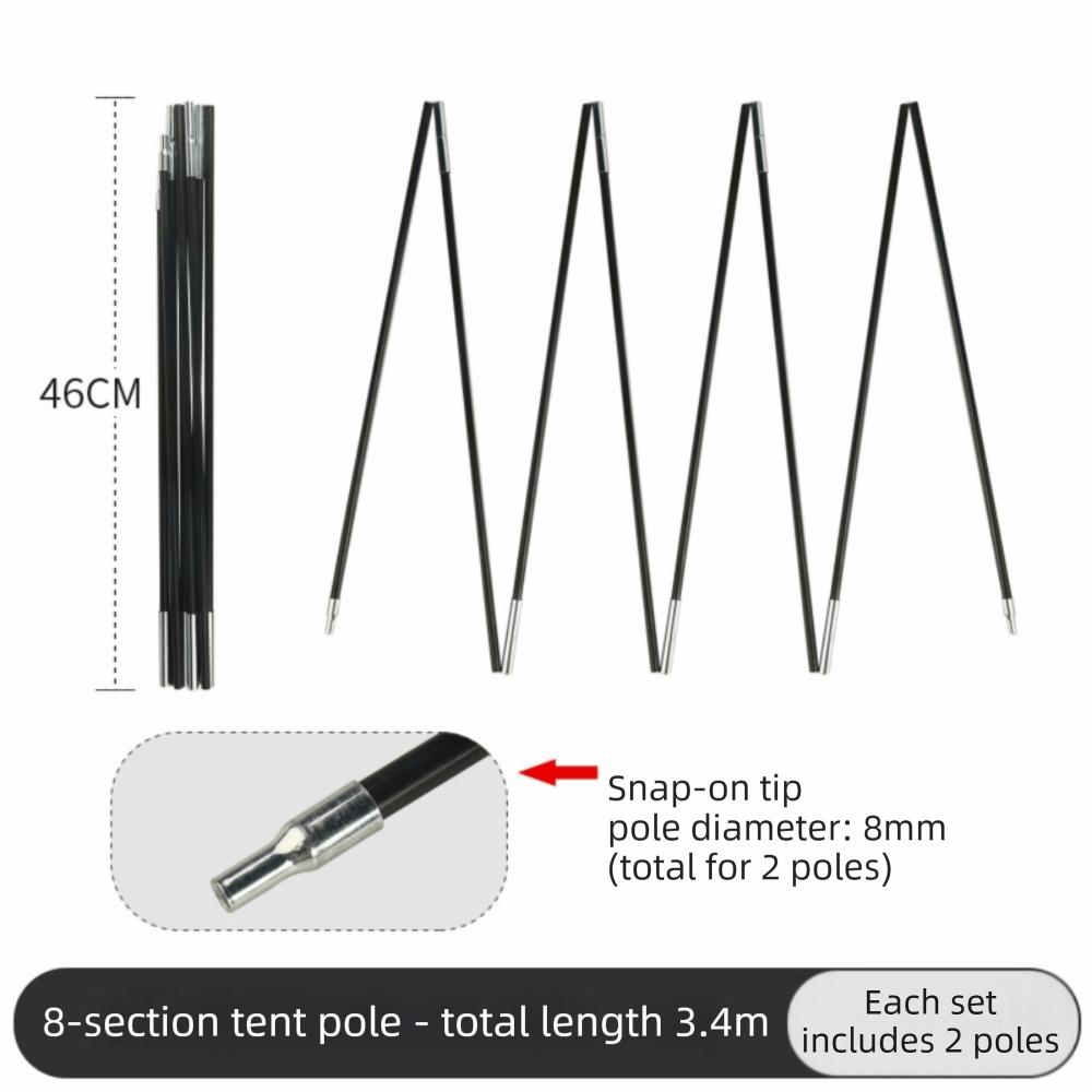 2Pcs Black Camping Tent Poles Fiberglass Tent Pole Replacement Kit Awning Setup