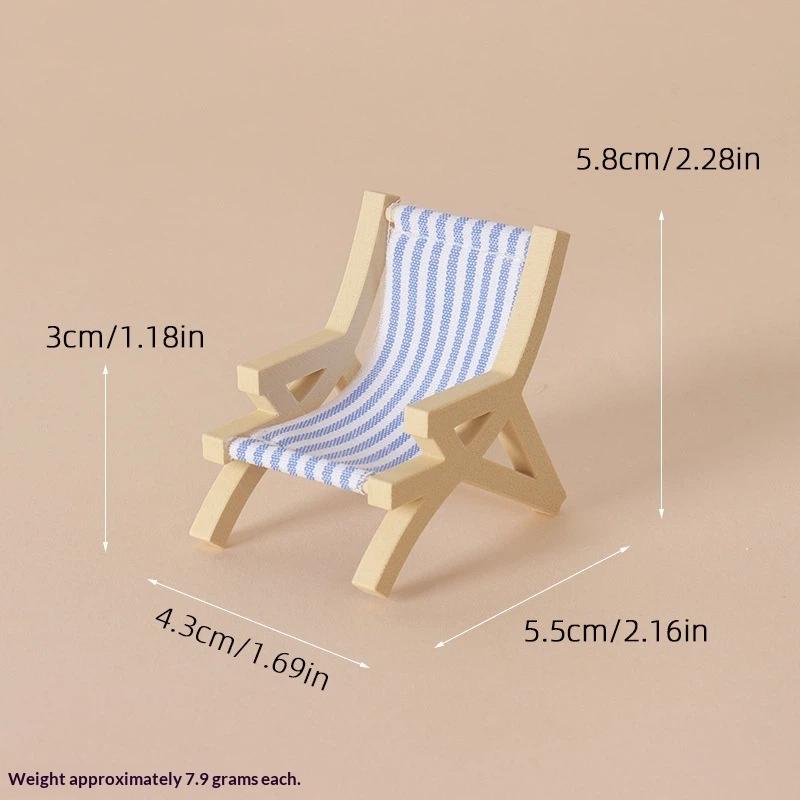 112 Mini Scale Foldable Beach Chair for Dollhouse Striped Deck Chair Outdoor Mini Furniture for Kids Room Decor