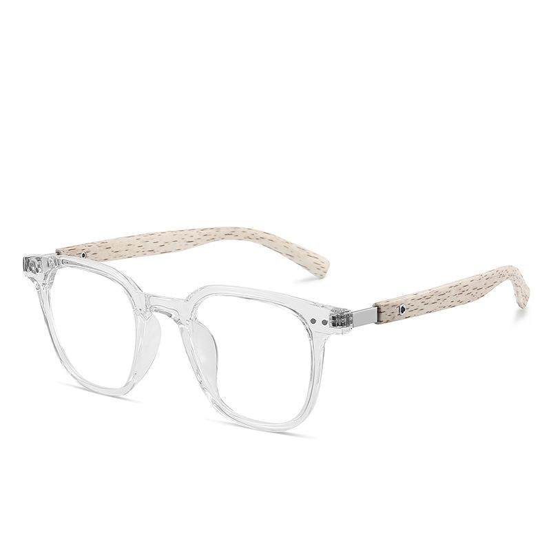 Trendy Anti Blue Light Wooden Grain Leg TR90 Glasses, Men Women Big Square Blue Ray Blocking for Computer Glass Frames F83026