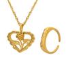 French Vintage Irregular Love Rose Hollow Pendant Flower Ring Necklace Titanium Steel Gold Plated Jewelry Set