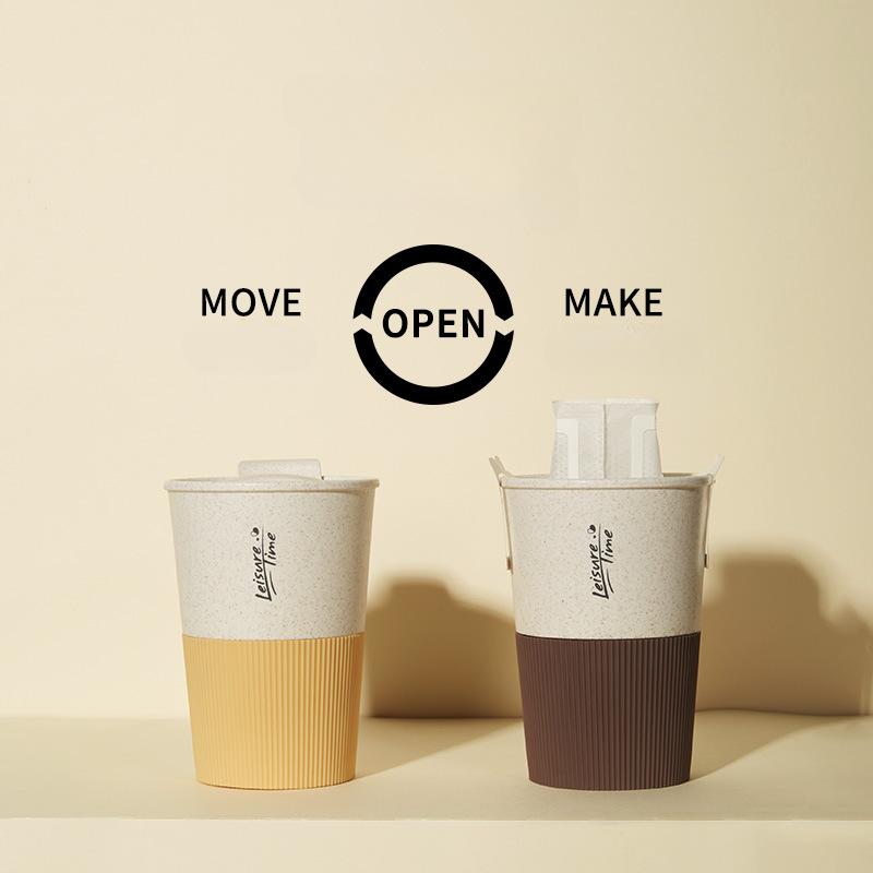 1PCS Portable Coffee Cup Double Wall Mug Wheat Straw Plastic Travel Water Bottle with Lid Microwave Heat Preservation Drinkware