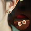 PANJBJ 925 Sterling Silver Rose Hotan Jade Earring for Women Girl Ethnic Style Versatile Temperament Jewelry Gift Dropshipping