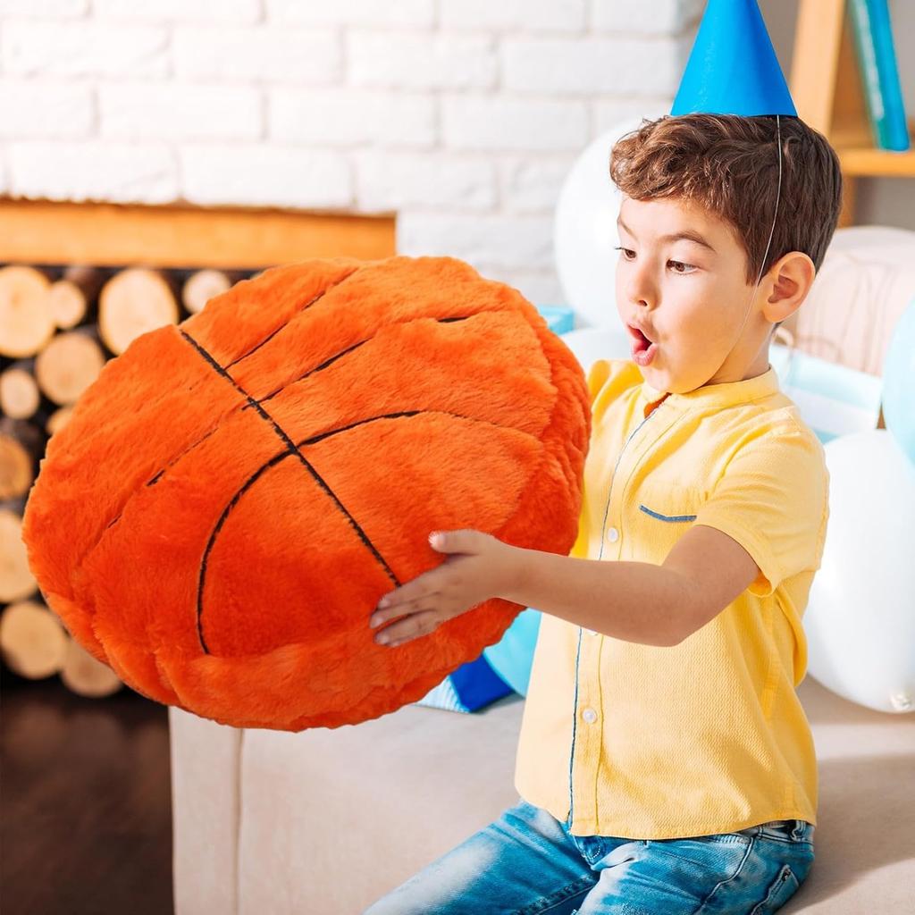 Kids' Ball Plush Pillow - Compressible Soft Long-Haired Soccer, Basketball, Baseball & Stuffed Animal Bed Cushion with Team Logos-Like Patterns