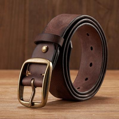 Thick Cowhide Copper Pin Buckle Real Genuine Leather Belt for Jeans Fashion Casual Belt Men Waistband Retro Luxury Male Strap