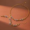 Women's geometric hollow-out necklace, fashionable versatile spliced color-block necklace and bracelet, 18K gold plated