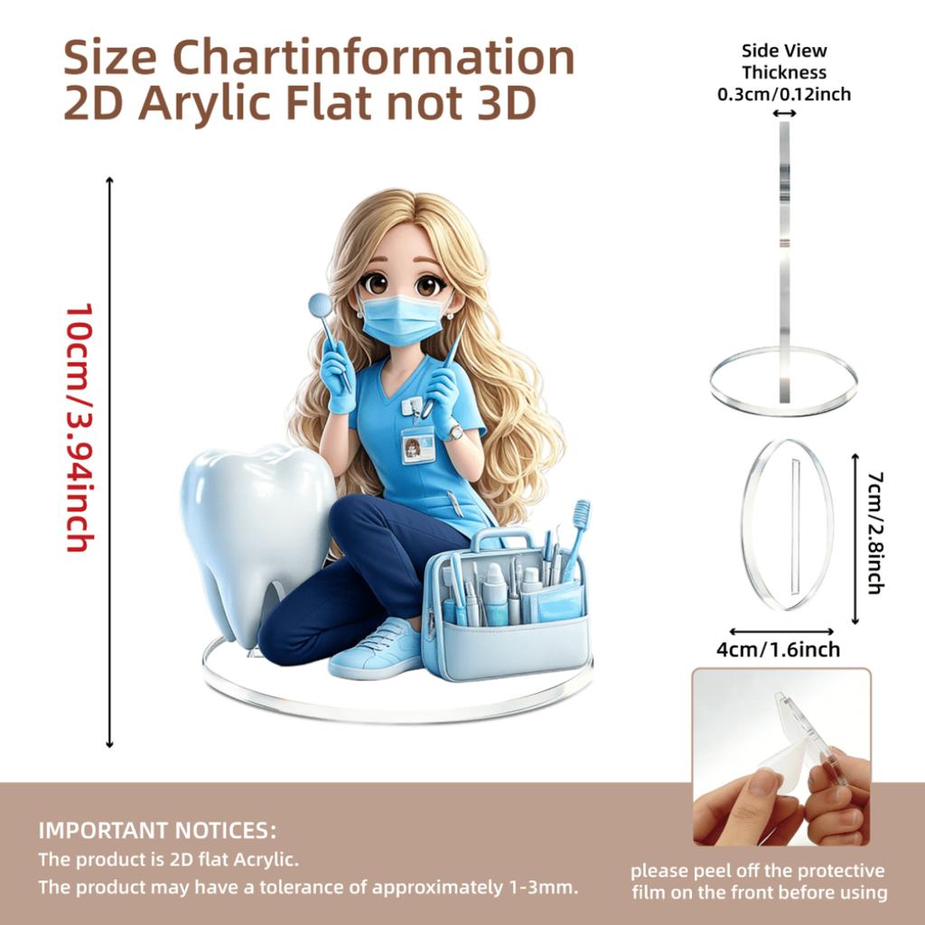 2D Flat Anime Dentist Acrylic Standee 9 Colors Available, Home Dental Clinic Decor Gift For Dentist Dental Hygienist Anime Fans