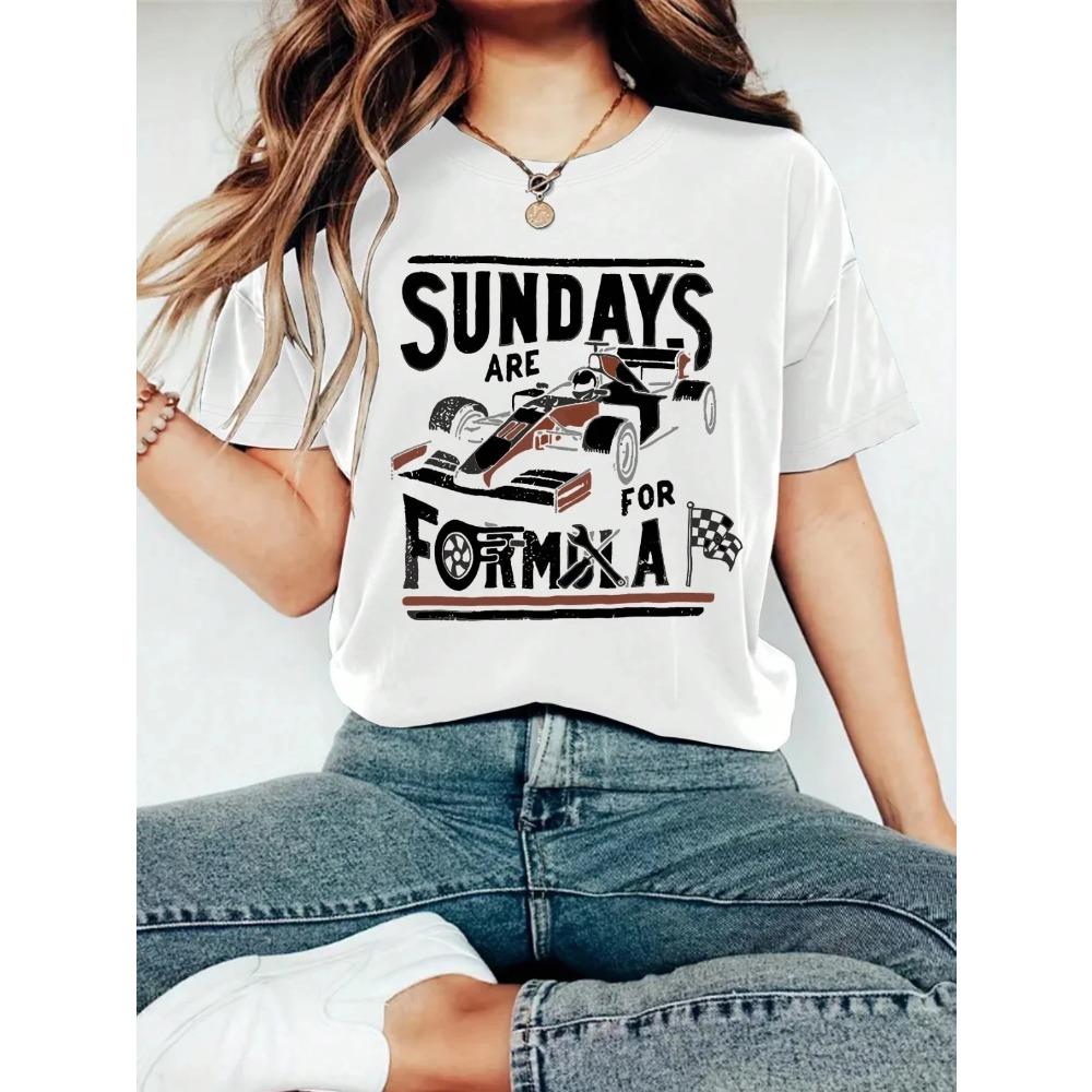 Sunday Are For Formula Racing Enthusiasts Womens Fashion Round Neck Race Car Graphic Short Sleeve TShirt Summer