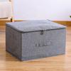 Cotton Linen Storage Box with PP Padded Bottom Foldable Zippers Storage Bag Organizer Case for Seasonal Duvets Clothes Bedding