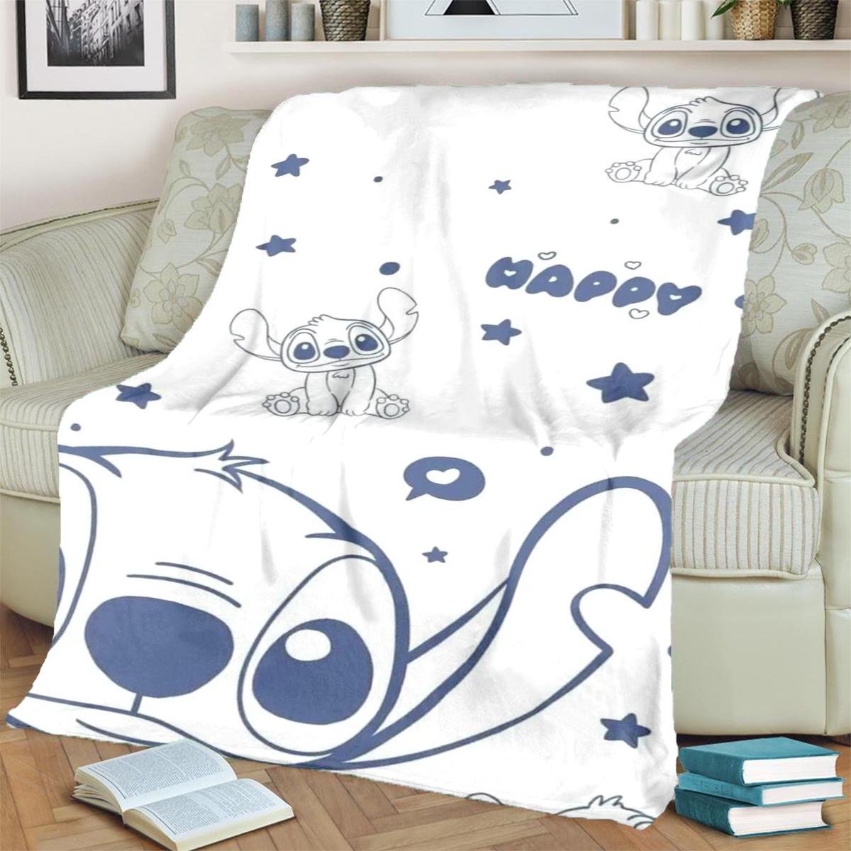 

Comfortable Flannel Blanket with Lilo & Stitch Pattern Warm for Bedrooms, Sofas, Beds, Travel and Picnics 75x90cm