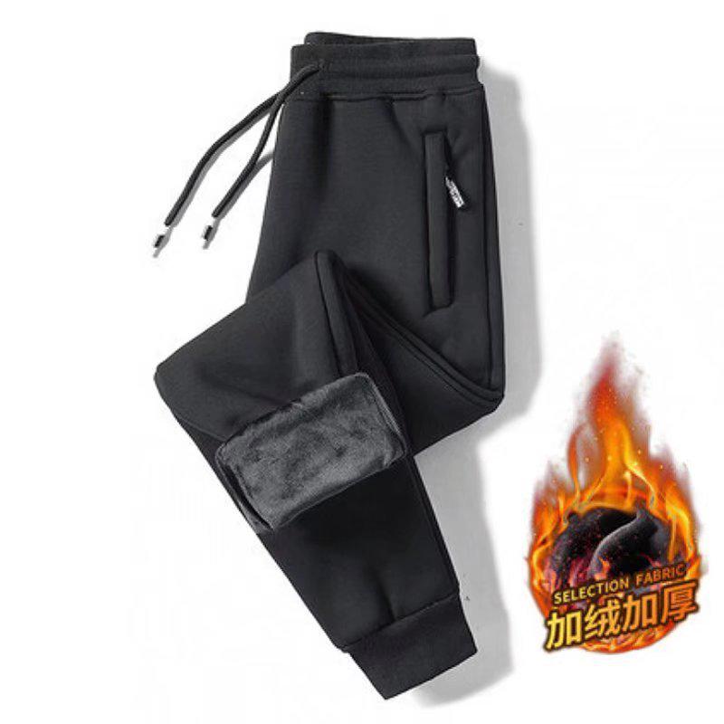 Men's Velvet Thickened Casual Sweatpants: Autumn/Winter, Korean Style, Cuffed, Zipper Pockets, Loose Fit, Large Sizes.