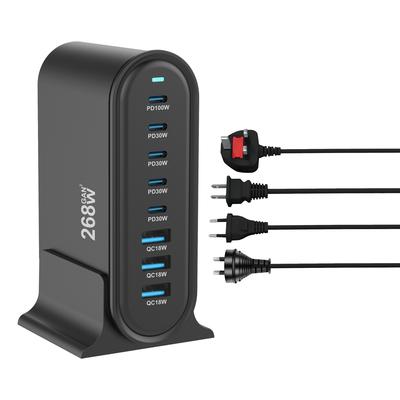 New Fast Charger GaN Charger 268W Multi-Port USB C Charger 8-Port Charging Station Hub Fast Compact GaN Charger Power Adapter