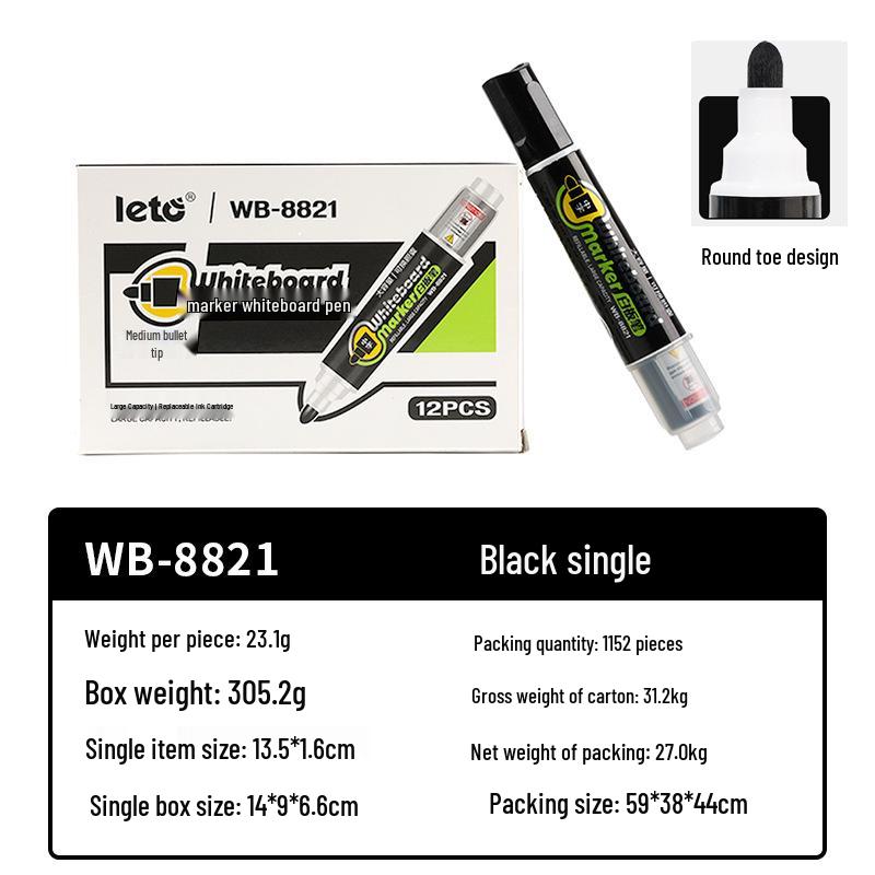 Erasable Large-Capacity Whiteboard Marker with Thick Round Tip for Office and Teaching.