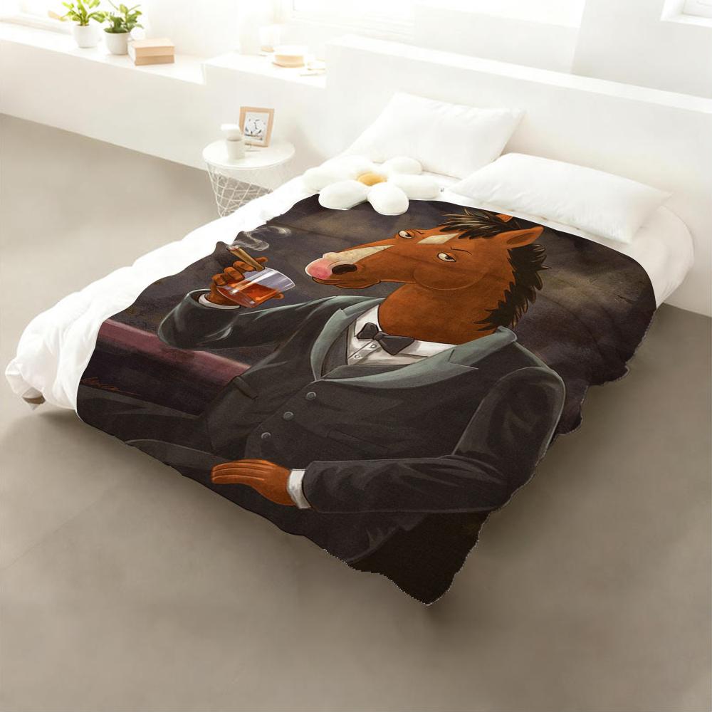 Cartoon BoJack Horseman Throw Flannel Throw Blanket: Soft Kid-Friendly Warm Anti-Static All Season Washable Couch Bed Home 75x90cm