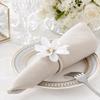 6Pcs White Lotus Napkin Rings, Chiffon Flower Metal Ring Holders, Faux Pearl Design For Wedding Bridal Shower Table Decor