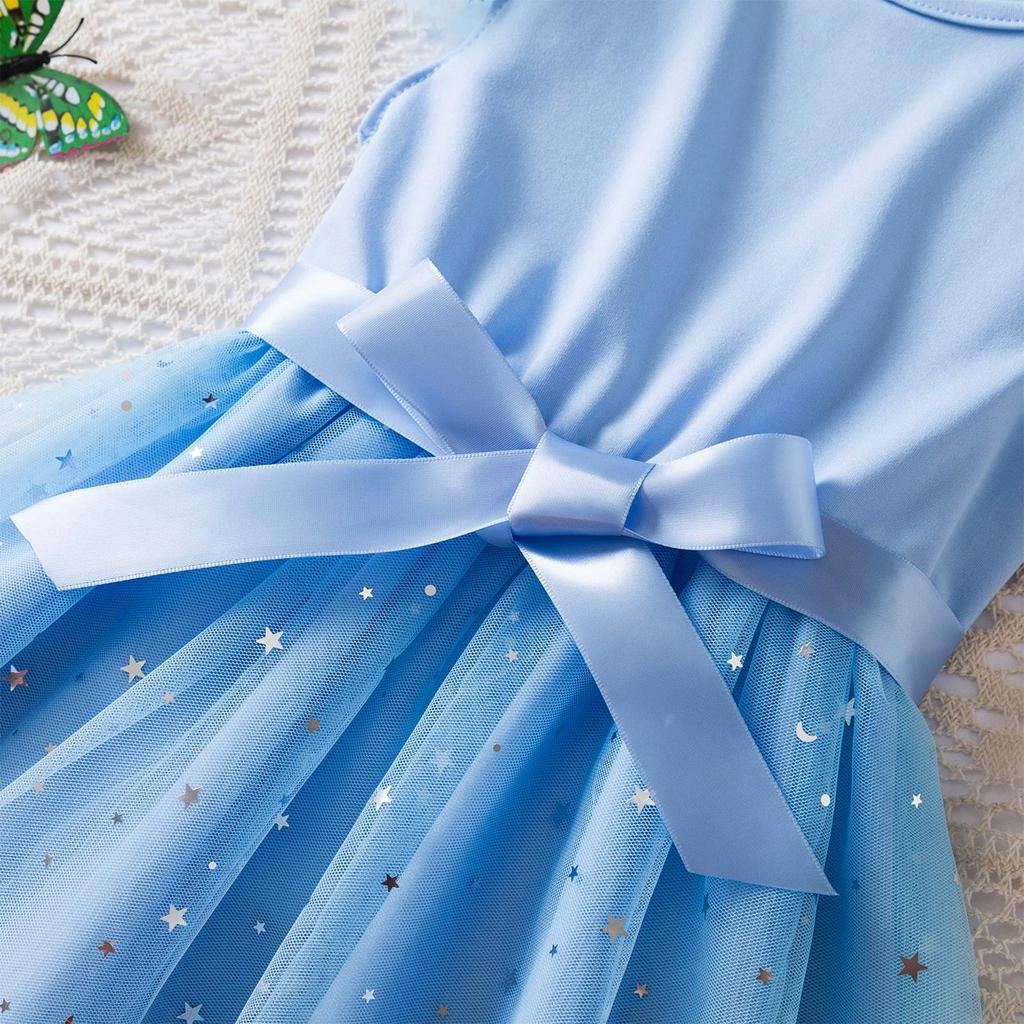 Girls' Fashion Ocean Star Gradient Mesh Children's Short Sleeve Casual Dresses